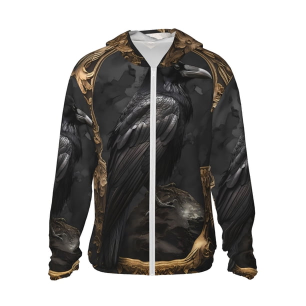 Fotbe Gothic Raven Portrait Chaqueta con Protección Solar UPF 50+ para Hombre y Mujer, Camisa con Capucha y Bolsillos-Small