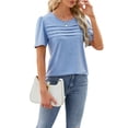 thumbnail image 2 of Bellella T-Shirts d'Été pour Femmes, T-shirt Uni à Col Rond, T-shirt Décontracté à Manches Courtes, Chandail à Enfiler, T-shirt pour Dames, Bleu, M, 2 of 3