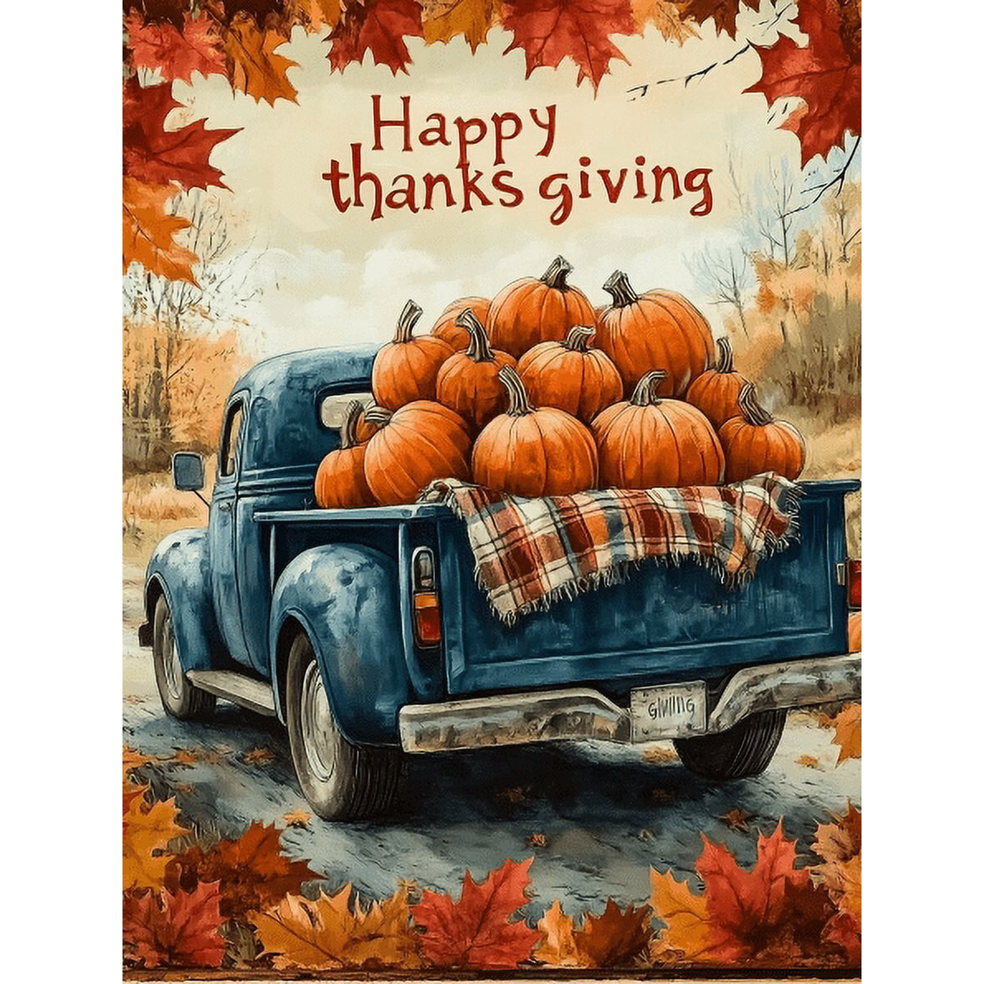 HsdsBebe Thanksgiving Diamond Art Painting Kits for Adults, Thanksgiving Pumpkins Trucks Diamond Art,Autumn Gem Art Craft Home Game for Kids