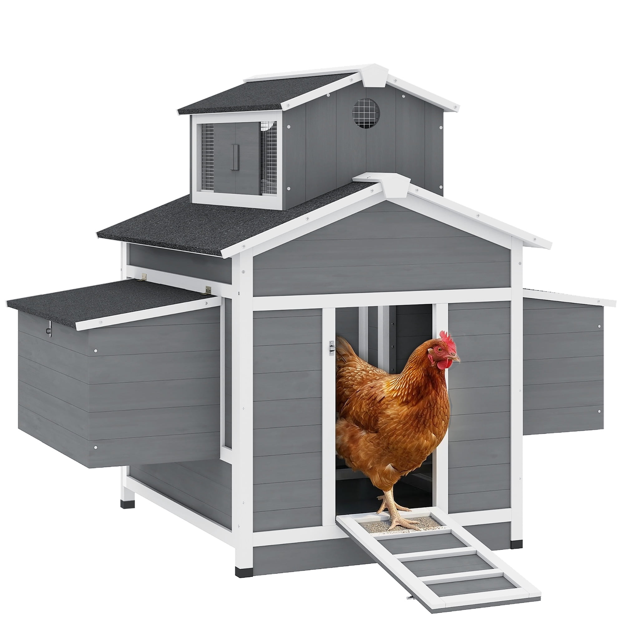PawHut Chicken Coop for 2 Chickens, Wooden Hen House with Nesting Box, Pull-Out Tray, Ventilation Windows, Poultry Hutch Rabbit Cage