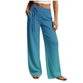 thumbnail image 3 of Danhjin Women's Gradient Pants Wide Leg High Elastic Waist with Drawstring Print Fashion Flowy Palazzo Loose Vacation Trousers, 3 of 7