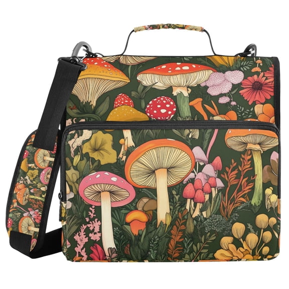 FORMRS Zipper Binder with Shoulder Strap 2-inch Ring 500 Sheet Capacity File Bag, Colorful Mushroom