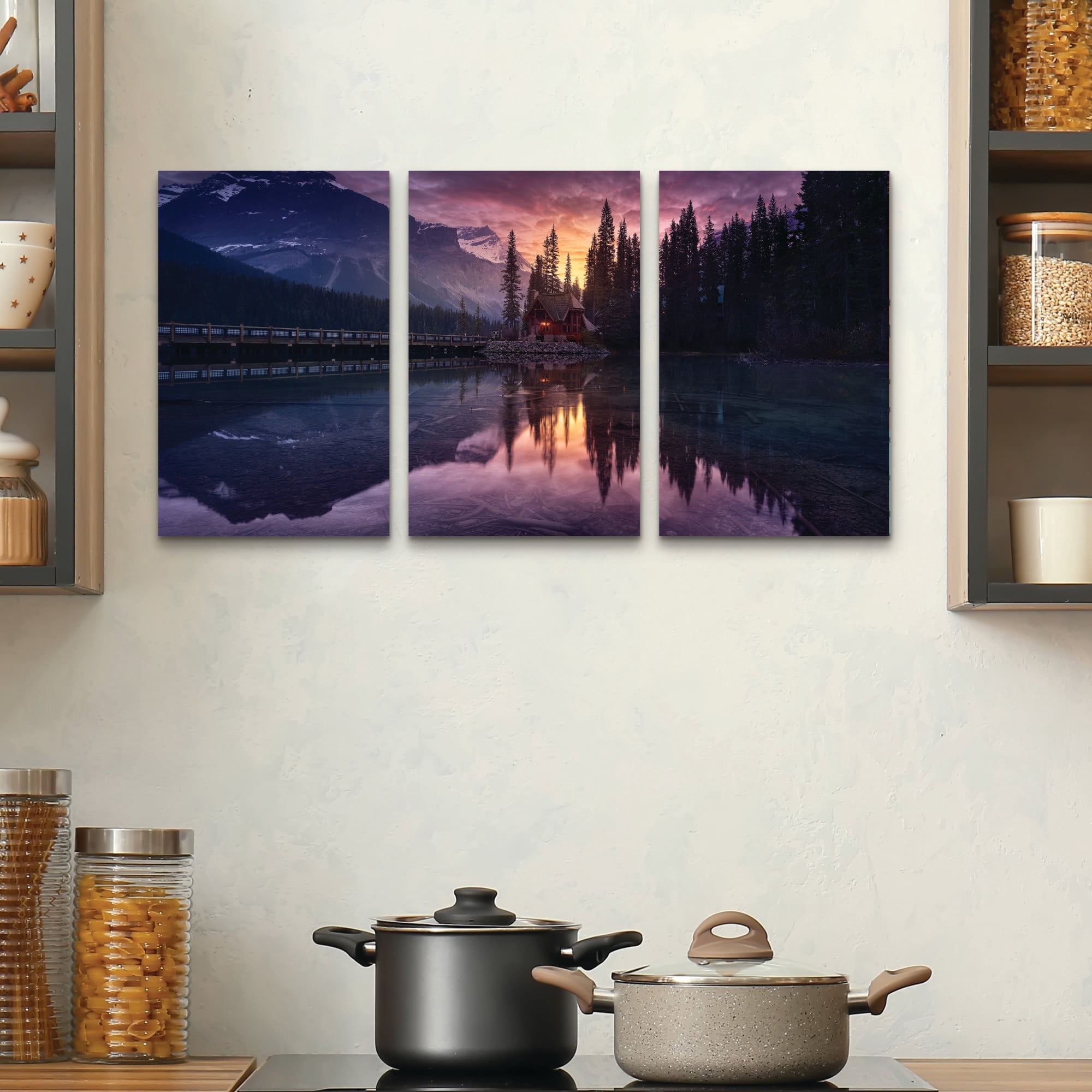 Jesus M Garcia ‘Lake House Sunrise’ 3 Panel Wall Art Set