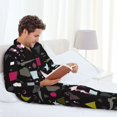thumbnail image 4 of Mens Pajamas Set, colorful geometry Button Down Long Sleeve Loungewear Sleepwear Pjs sets for Men, 4 of 5