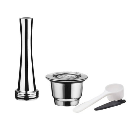 

4PCS/Set Stainless Steel Refillable Reusable Coffee Capsule Coffee Tamper Coffee Pod Replacement for Nespresso Machine