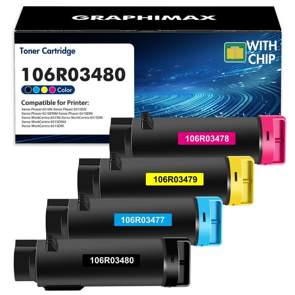 GraphiMax 6510/6515 Extra High Capacity Toner Cartridge Compatible for Xerox Phaser 6510 WorkCentre 6515 Printe 4-Color Set (1 Black 1 Cyan 1 Magenta 1 Yellow)