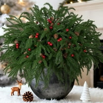 JEWLALO Artificial Norfolk Pine Stems for Christmas Decorations, 10Pcs 18" Fake Pine Cone Branches Red Berry for Vases Garland Real Touch Faux Greenery Evergreen Plants for Xmas Home Decor Indoor