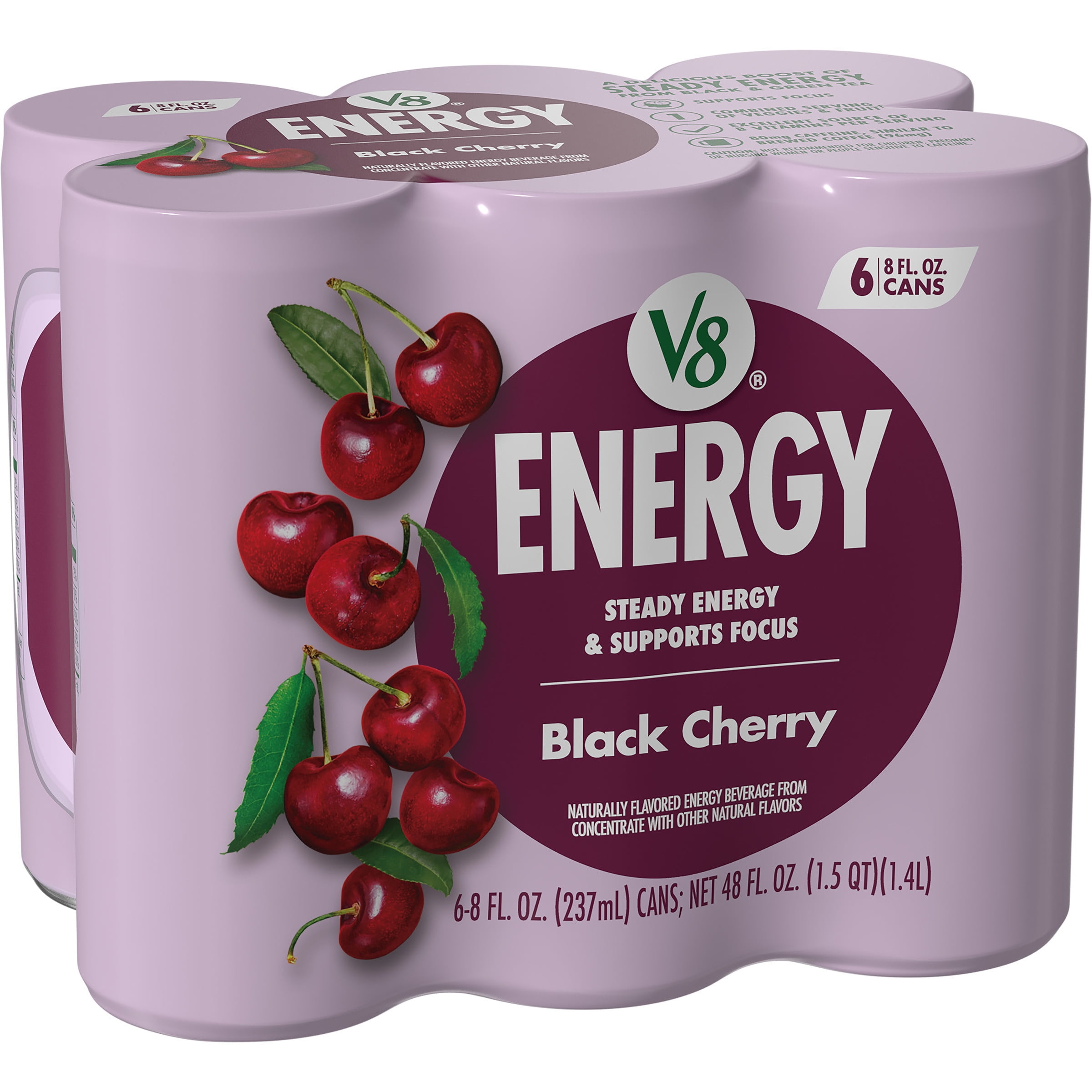 V8 Energy Black Cherry Energy Drink, 8 fl oz Can, 6 Pack