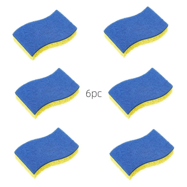 Esponja de pulpa de madera de 6 piezas para fregar platos y ollas en la cocina. Esponja azul de doble capa que no raya. Diseño ergonómico para platos, sartenes, fregaderos y encimeras.
