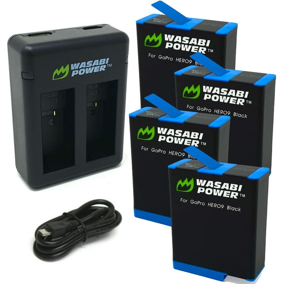 Wasabi Power Battery (4-Pack) and Dual Charger for GoPro HERO12 Black, HERO11, HERO10, HERO9