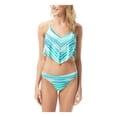 thumbnail image 3 of VINCE CAMUTO Women's Blue Striped Stretch Removable Cups Handkerchief-Hem Deep V Neck Tie Tankini Swimsuit Top L, 3 of 4