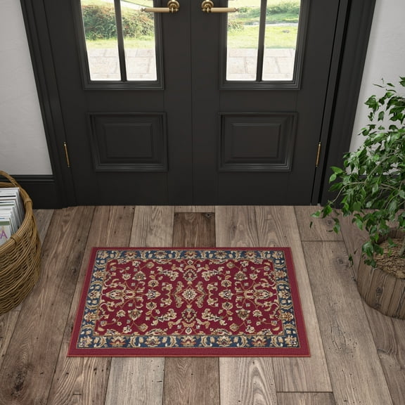 Sensation Transitional 2' x 3' Red and Beige Polypropylene Indoor Area Rug