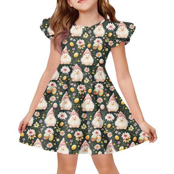 yuCgh Girls Easter Dress with Flutter Sleeves, A-Line T-Shirt Style Summer Party Dress, Lightweight & Comfortable Easter Dress for Kids,Army Green 110