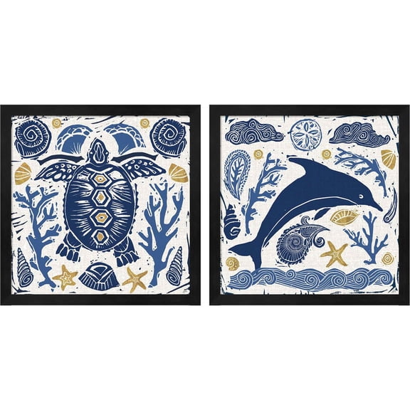Great Art Now Primitive Sea B by Daphne Brissonnet, 2 Piece Framed Art Set Each 13"W x 13"H