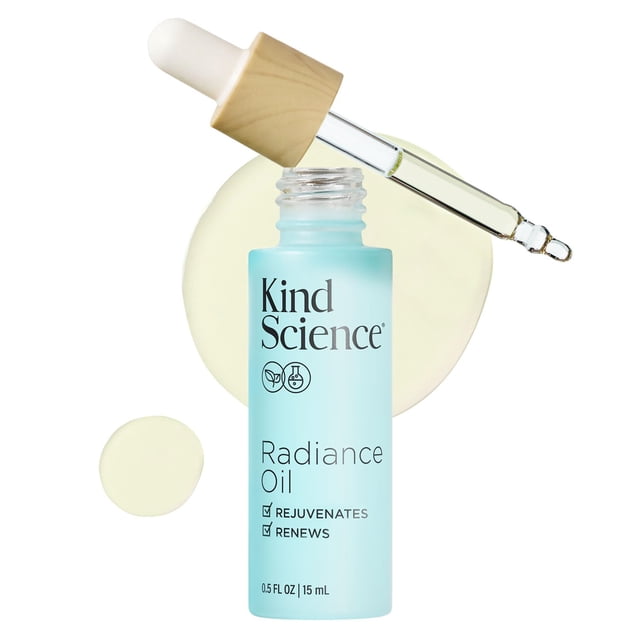 Kind Science by Ellen DeGeneres Radiance Face Oil - Aceite facial hidratante con vitamina E C y aceite de jojoba y moringa Bakuchiol - Antienvejecimiento + iluminador para darle a la piel un aspecto f