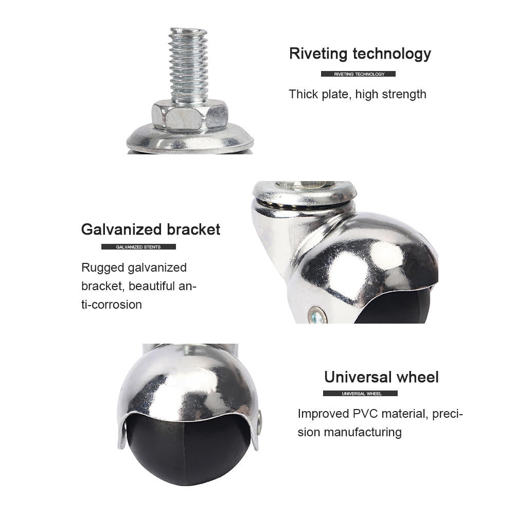 LAZIOEGR 4PCS Universal Ball Caster 1.5 Inch Light M10 Screw Rod Anti Corrosion Furniture Wheel Swivel Casters For Home Office Chairs Tables Carts 44.1 Lbs Capacity Silver