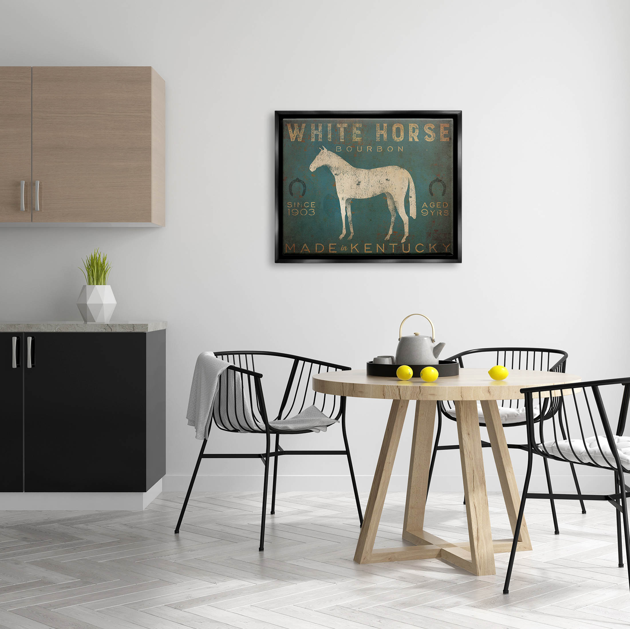 Stupell Industries White Horse Bourbon Vintage Sign Graphic Art Jet Black Floating Framed Canvas Print Wall Art, Design by Ryan Fowler
