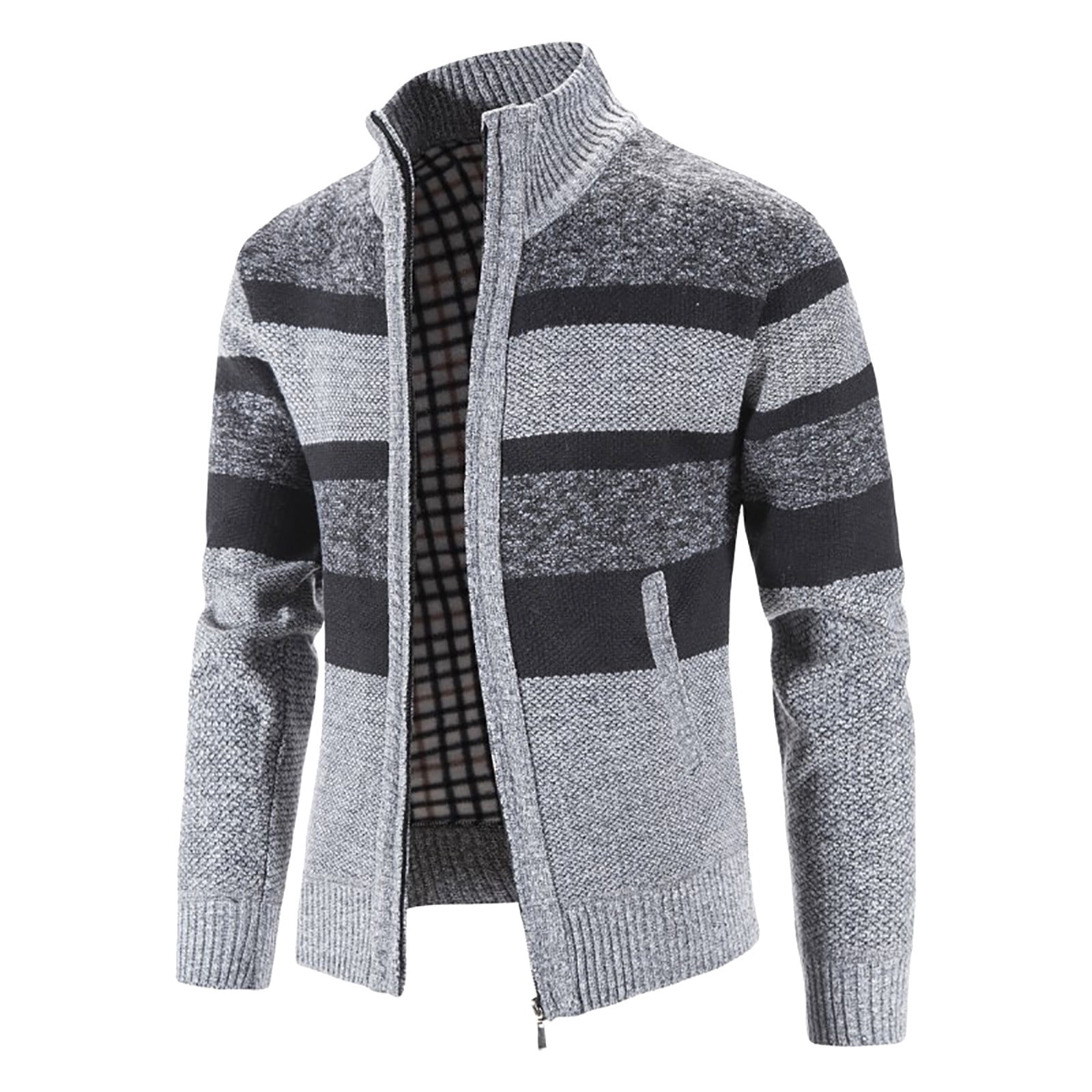 LoyisViDion Mens Zip Up Knitted Cardigan Thick Sweater Stand Collar ...
