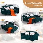 Gewnee 58 3‑in‑1 Corduroy Convertible Sleeper Sofa Bed, Pull‑Out Loveseat with 3 Adjustable Reclining Positions & Side Storage Pocket, Multi‑Purpose Guest Sofa for Living Room, Guest Room, Green