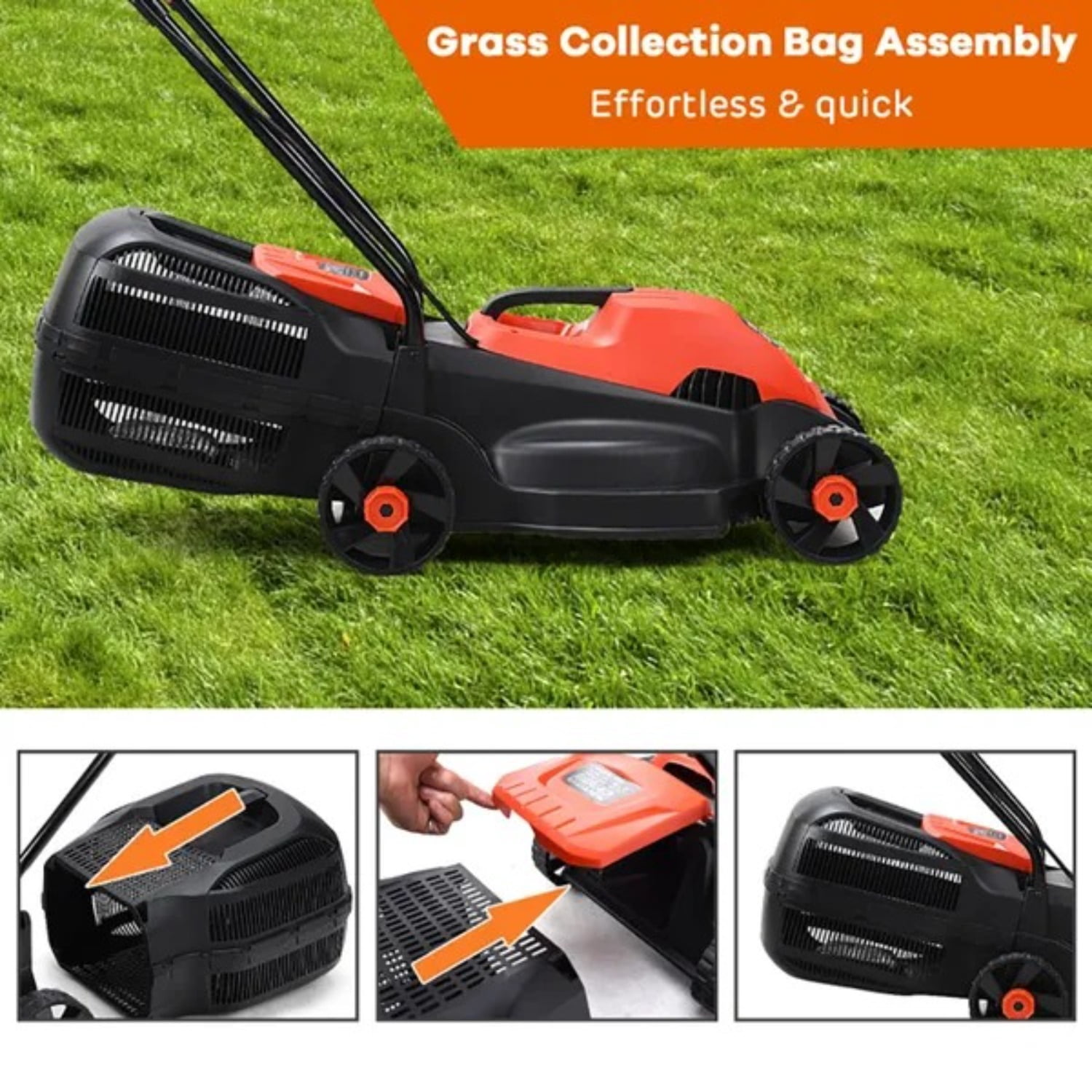 13 Inch Electric Push Lawn Corded Mower With Grass Bag