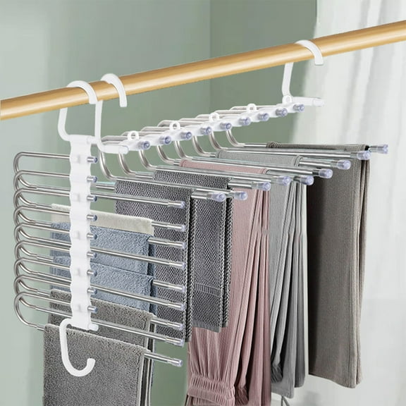 HongHeng 9-Tier Space Saving Hangers, Stainless Steel Closet Organizer for Pants, Jeans，Skirts, Scarves - Durable & Heavy Duty