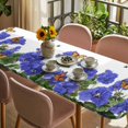 thumbnail image 3 of Purple Spring Floral Table Cloths for 8 Foot Rectangle Tables, Butterfly Farmhouse Patio Waterproof Elastic Fitted Tablecloths, Washable Rectangular Table Cover for Camping, 3 of 8