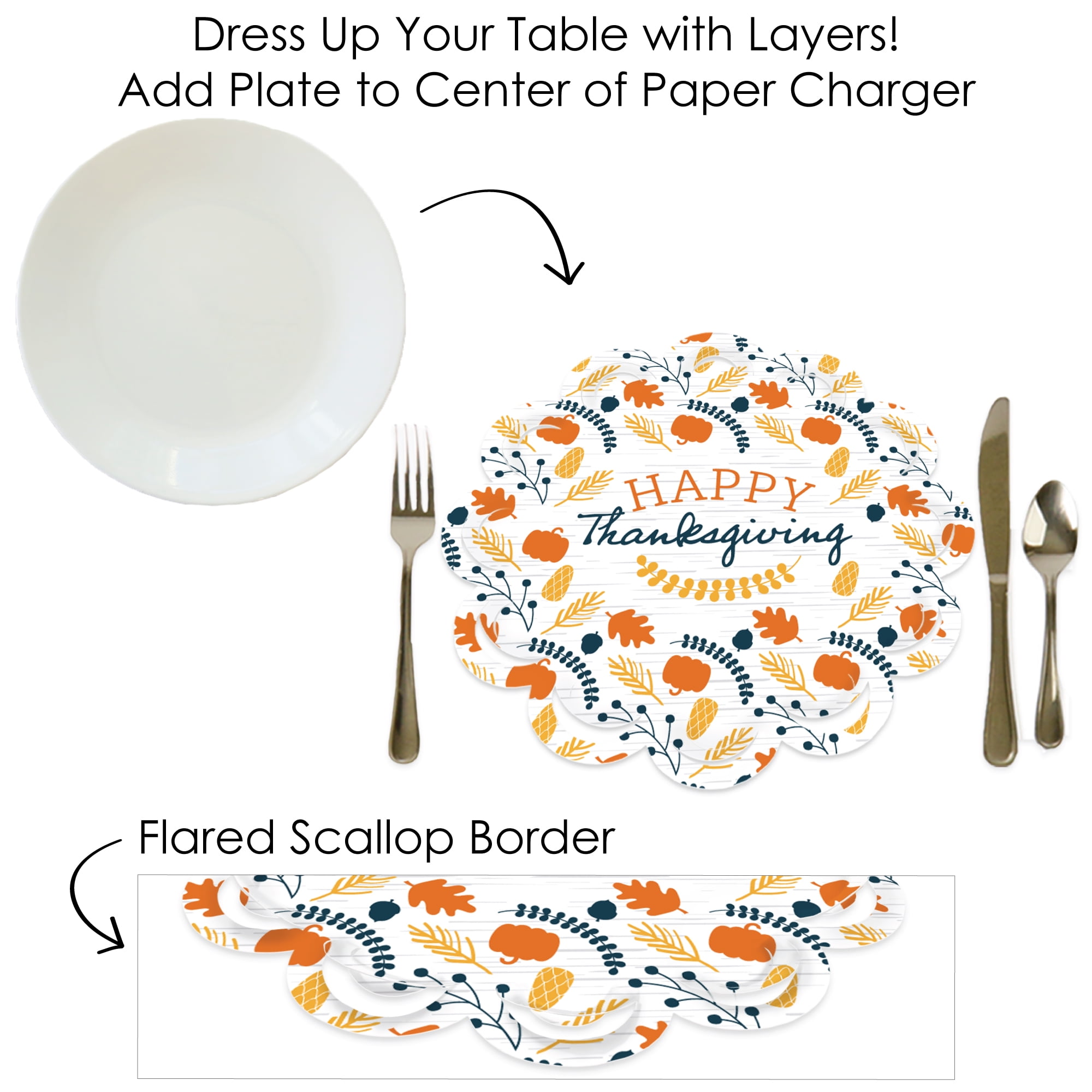 Big Dot of Happiness Fall Friends Thanksgiving - Friendsgiving Party Round  Table Decorations - Paper Chargers - Place Setting For 12