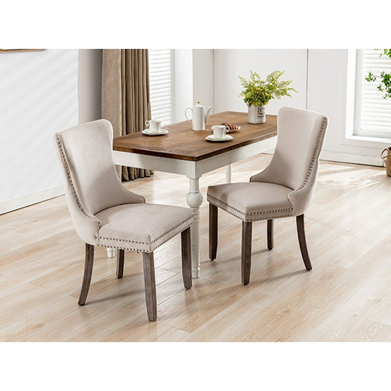 Beige Dining Chairs Set of 4 Kitchen Dining Room Chairs Set of 4 Tufted Dining Chairs Velvet Upholstered Dining Chairs Solid Wood Frame Beige