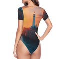 thumbnail image 3 of Uemuo Lighthouse At Sunset Coast Pattern Women's One Piece Short Sleeve Swimsuit Rash Guard Surfing Modest Quick-drying Swimsuit Beach Essentials-XX-Large, 3 of 9