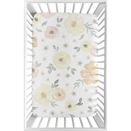 UPC: 0846480082897 | Watercolor Floral Yellow And Pink Fitted Mini Crib Sheet by Sweet Jojo Designs