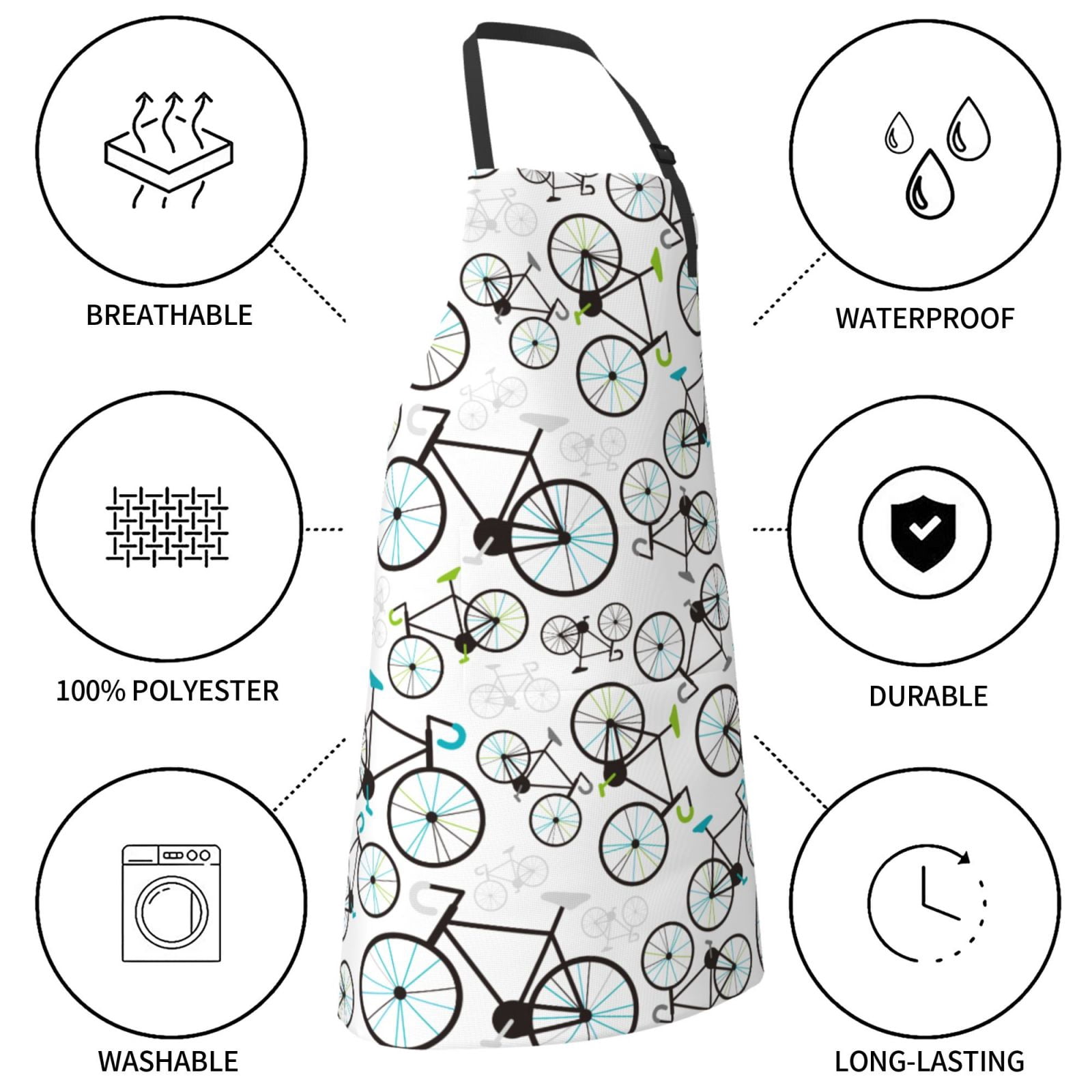 Fuzoiu Bicycle Print Adjustable Waterproof Apron with Pockets,Waterproof Apron for Cooking, Gardening, and Art Projects
