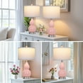 thumbnail image 7 of Cinkeda Pink Ceramic Table Lamp Set of 2 for Bedroom Living Room 22" Modern Double Gourd Nightstand Bedside Lamps with White Shade, 7 of 7