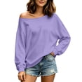 thumbnail image 3 of NSLGXD Purple Sweatshirt for Women Long Sleeve Oversized Tshirts Cold Shoulder Trendy Fall Tops S-3XL, 3 of 9