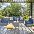 thumbnail image 3 of Patiojoy 8-Piece Outdoor Wicker Rattan Conversation Sofa Set w/ Storage Table Navy, 3 of 6