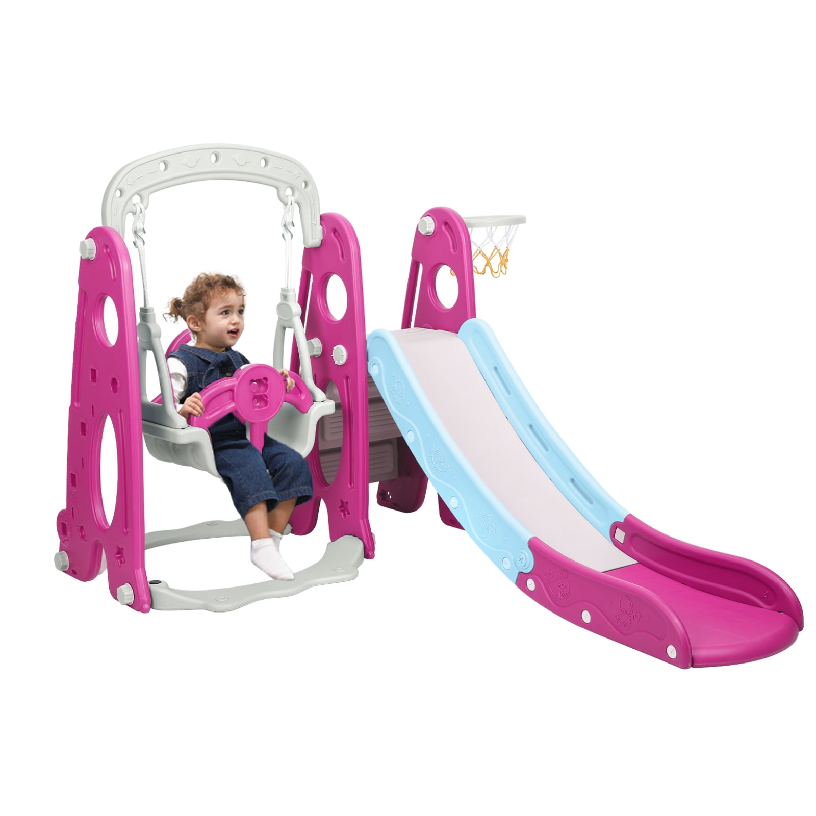 3 in 1 Swing Set For Backyard Playground Slide Fun Playset Outdoor Toddler Kids 