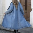 thumbnail image 6 of Women's Winter Windproof Lined Long Denim Coat Trucker Jacket Blue M, 6 of 7