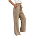 thumbnail image 6 of Nhthy Women's Solid Summer Drawstring Waist Cargo Pants Wide Leg Casual Loose Fit Trousers Khaki M, 6 of 6