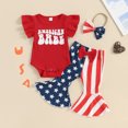 thumbnail image 2 of Okbabeha Baby Girl 4th of July Outfit 3 6 9 12 18 Months Letter  one-piece  Romper+StripeStar Flag Flare Pants Headband Set, 2 of 7