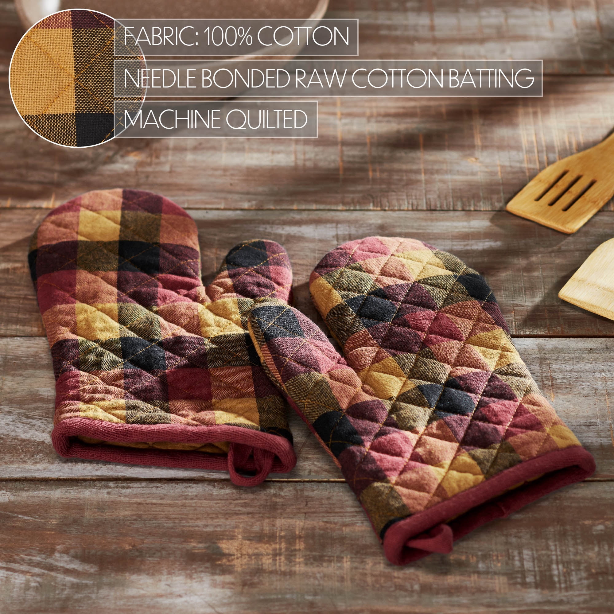 VHC Brands Heritage Farms 4PC Set 2 Oven Mitts and 2 Pot Holders