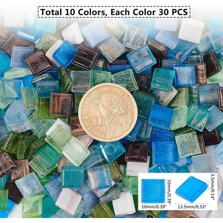300pcs Square Mosaic Tiles Glass Mosaic Pieces Chips Vases Picture Frames Flowerpots Mosaic Pieces for DIY Crafts Home Decoration Arts Plates Handmade Jewelry and More