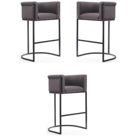 Home Square 38" Faux Leather Barstool in Pebble Gray & Black - Set of 3