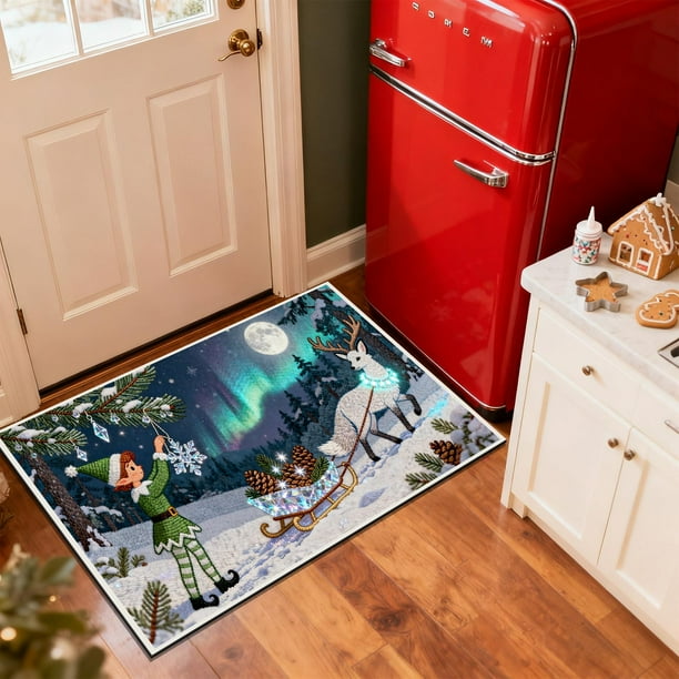 Seyotauo Christmas Decor 3D Stereoscopic Embroidery Carpet - 24 x16 inch Polyester Xmas Decor Indoor Outdoor, Absorbent Nonslip Dirt Proof Washable Foot Mat for Entryway Kitchen Bathroom Porch Patio