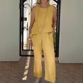 thumbnail image 2 of REORIAFEE Sexy 2 Piece Outfits for Women Summer Festival Outfit 2PC Fashion Women Round Neck Sleeveless Blouse + Loose Pockets Pants Sets Yellow XL, 2 of 8