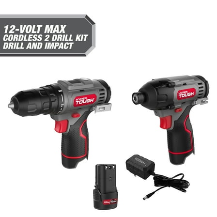Hyper Tough 12V Max* Cordless 2-Tool Drill and Impact Driver Combo Kit, 3/8-inch Keyless Chuck