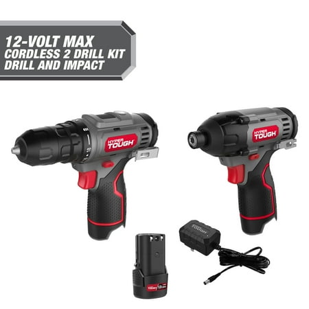 Hyper Tough 12V Max* Cordless 2-Tool Drill and Impact Driver Combo Kit, 3/8-inch Keyless Chuck