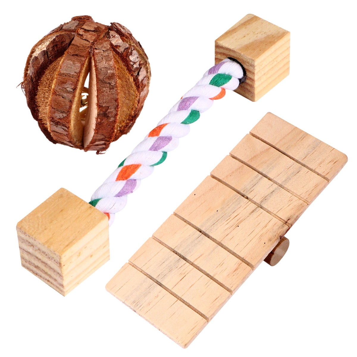 Amosfun 3 Pcs Hamster Toy Solid Wood Small Animals Chews Indoor Play Pet Owners