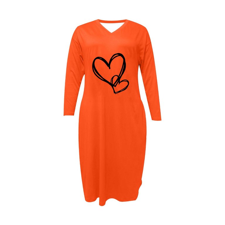 Generic Womens Plus Size Curvy Dresses Long Sleeve Heart Print Graphic Tee  Shirts Dress Casual Loose Maxi Long Tshirt Dress - Walmart.com