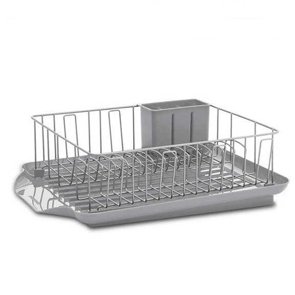 3-Piece Large Dishrack Set, Rust-Resistant with Removable Flatware Holder, Gray
