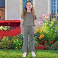 thumbnail image 2 of Vunhao Big Girls' Fashion Classic Fit Crew Neck Short Sleeve Top and Flared Full - Length Pants Two - piece Set,Gray,Size 3 T, 2 of 9