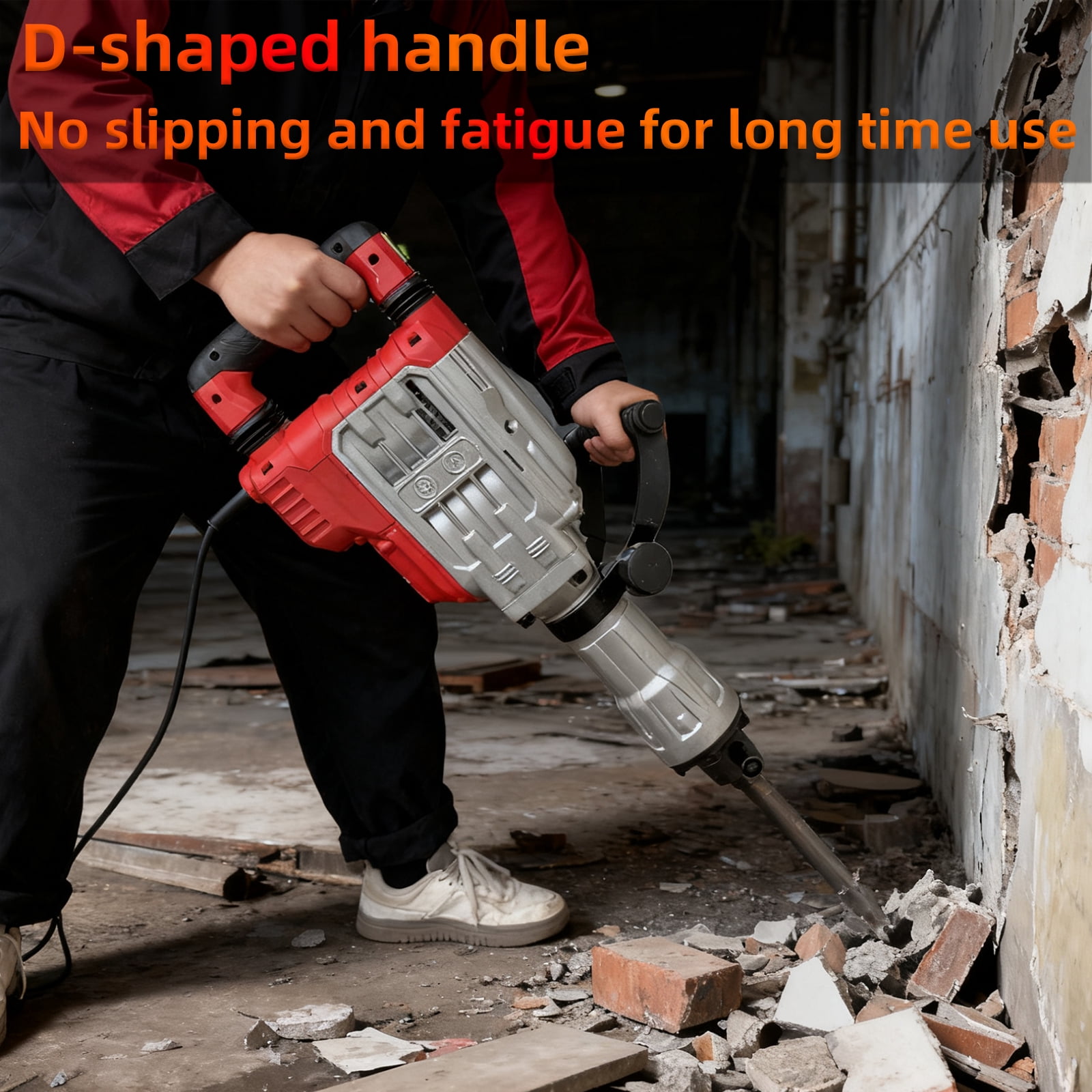 Heavy Duty Demolition Jack Hammer – Max 3500W, 1900 BPM Electric Concrete Breaker with 60J Impact Force, Includes 2 Chisels for Trenching, Breaking Holes & Construction Work